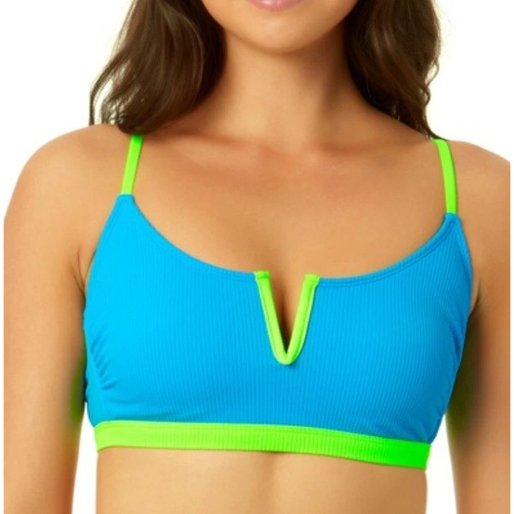 Salt + Cove Womens Juniors' V-Wire Ribbed Bralette Bikini Top Blue Sz XS 15441